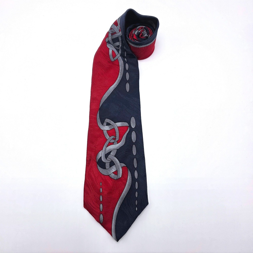 Vintage Chez Roffe New York Silk Necktie Red Blue‎ Celtic Knot Pattern Men's